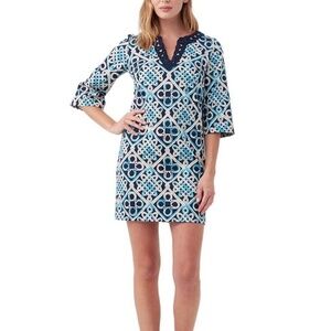 TRINA TURK KNOTTY NAVY PRINT MULTI 3/4 SLEEVE MINI DRESS SIZE 8 $378